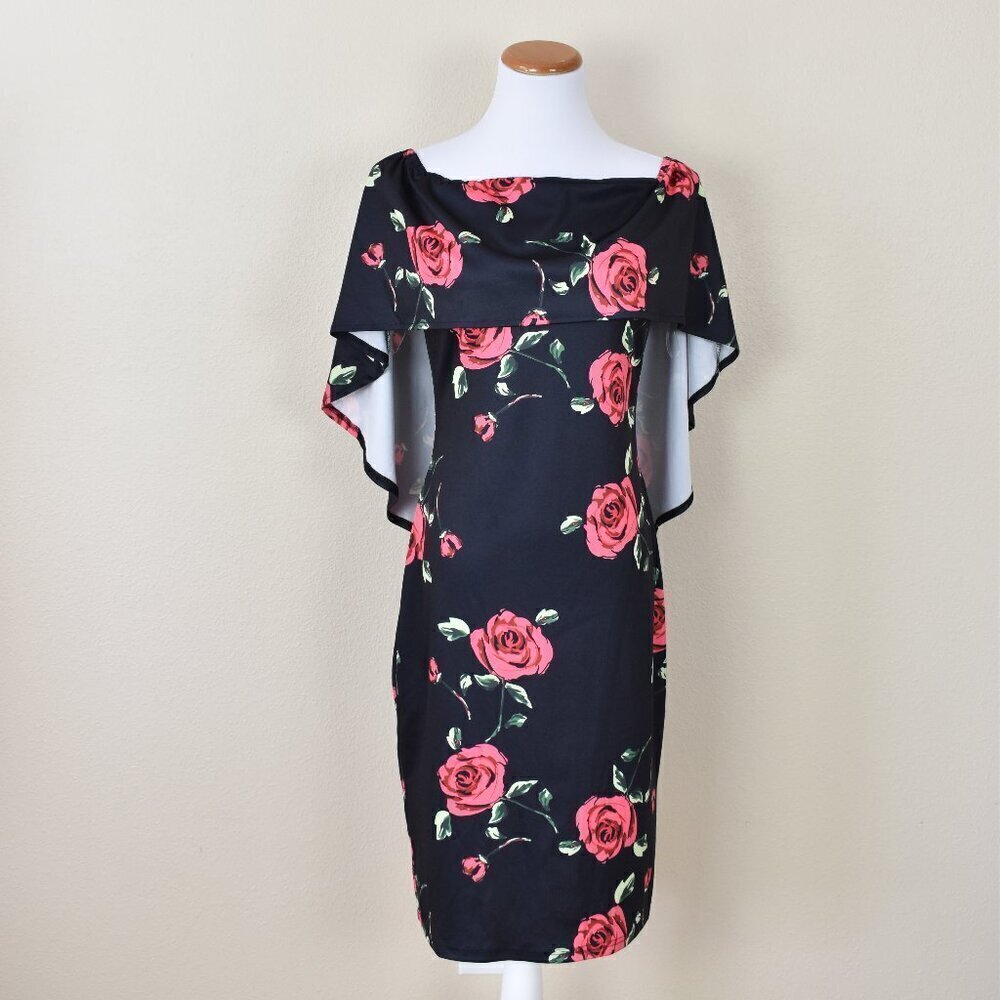 Grace Karin Off Shoulder Floral Cape Sheath Dress NEW - M - Picture 1 of 10